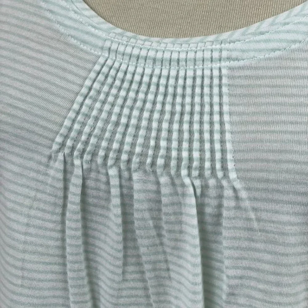Talbots Women's Light Green Striped Semi Sheer Short‎ Sleeve Shirt Top Blouse M